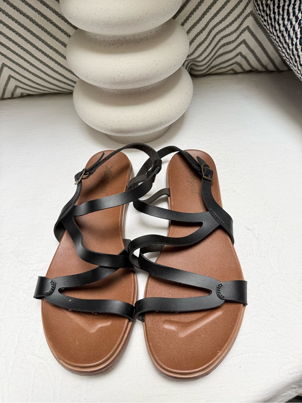 Xappeal Black Strappy Sandals with Brown Footbed